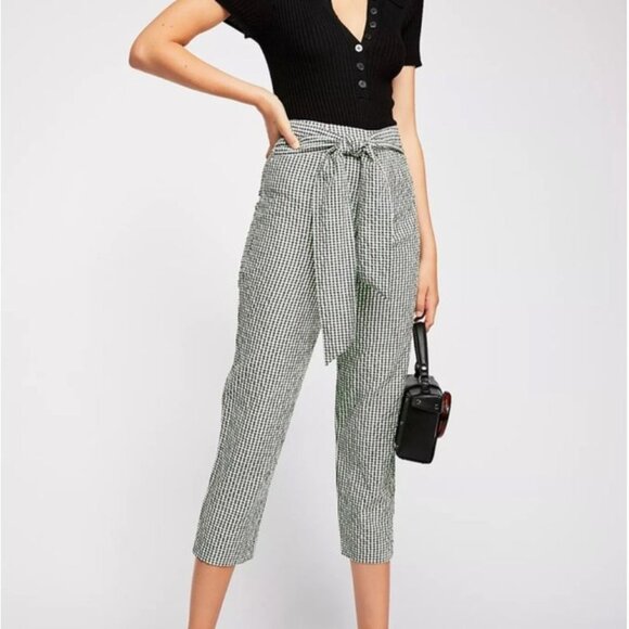 Free People Green Gingham West Side Tie Pants OB833028 Size 2 - Picture 1 of 8